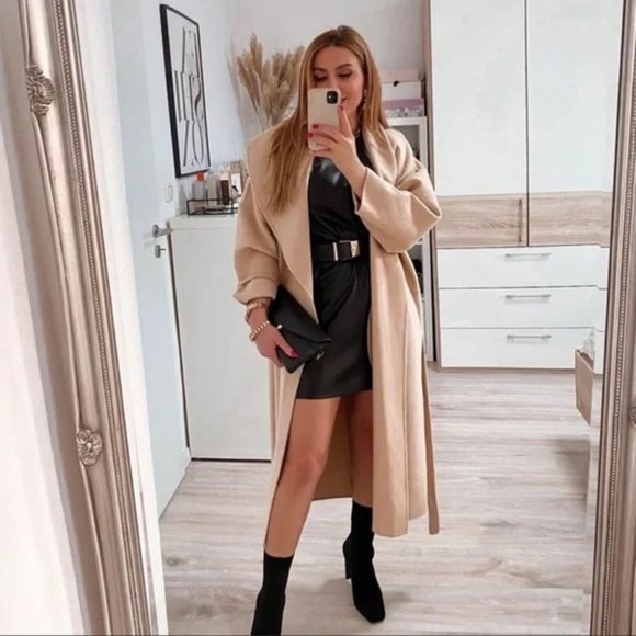 Zara Shawl Collar Belted Wrap Coat - Picture 11 of 12